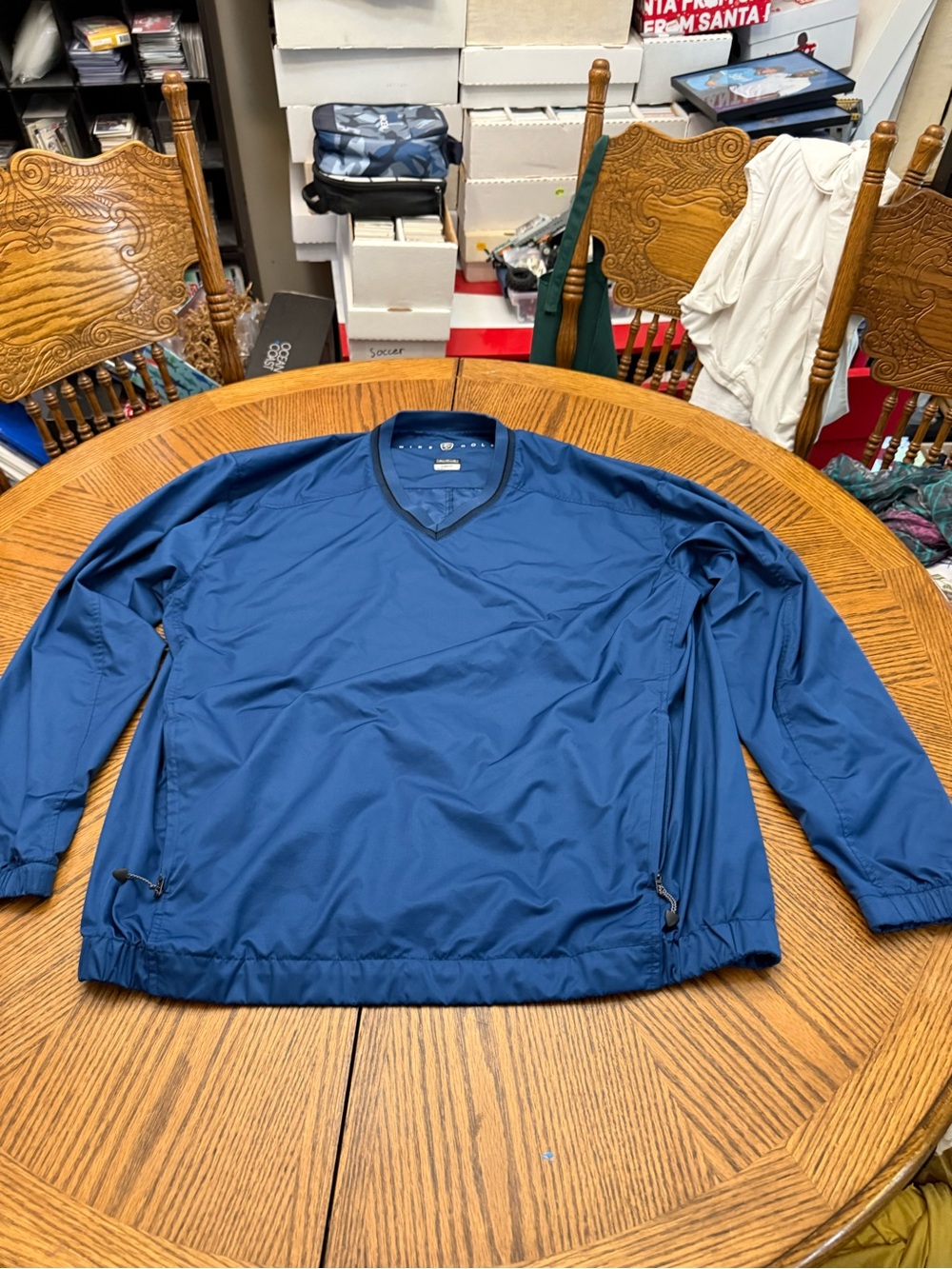 Vintage Nike Men's Blue V-Neck Windbreaker Pullover